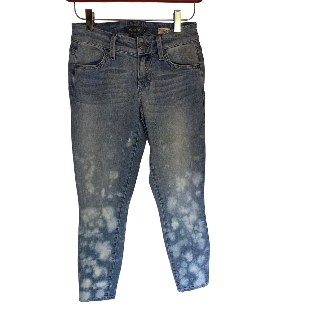Level 99 Janice Crop Ultra Skinny Jeans Bleach Splatter Acid Wash Blue Denim 24